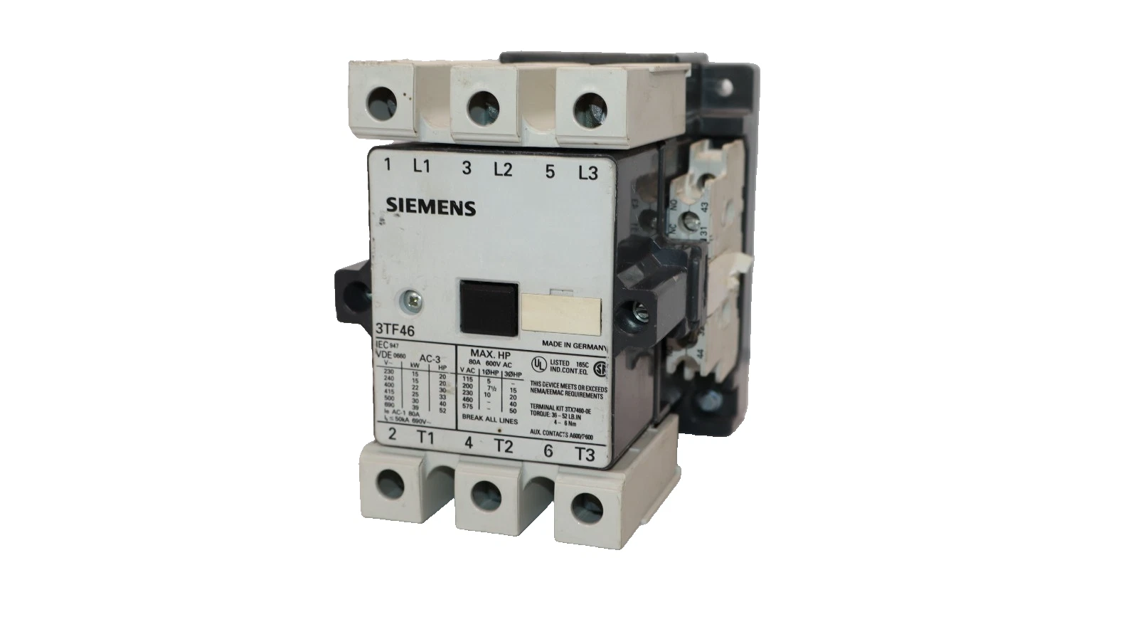 Used Siemens Motor Starter Contactor 3TF4611-0AK6 3TF46 110/120V Coil 3TF46110AK6