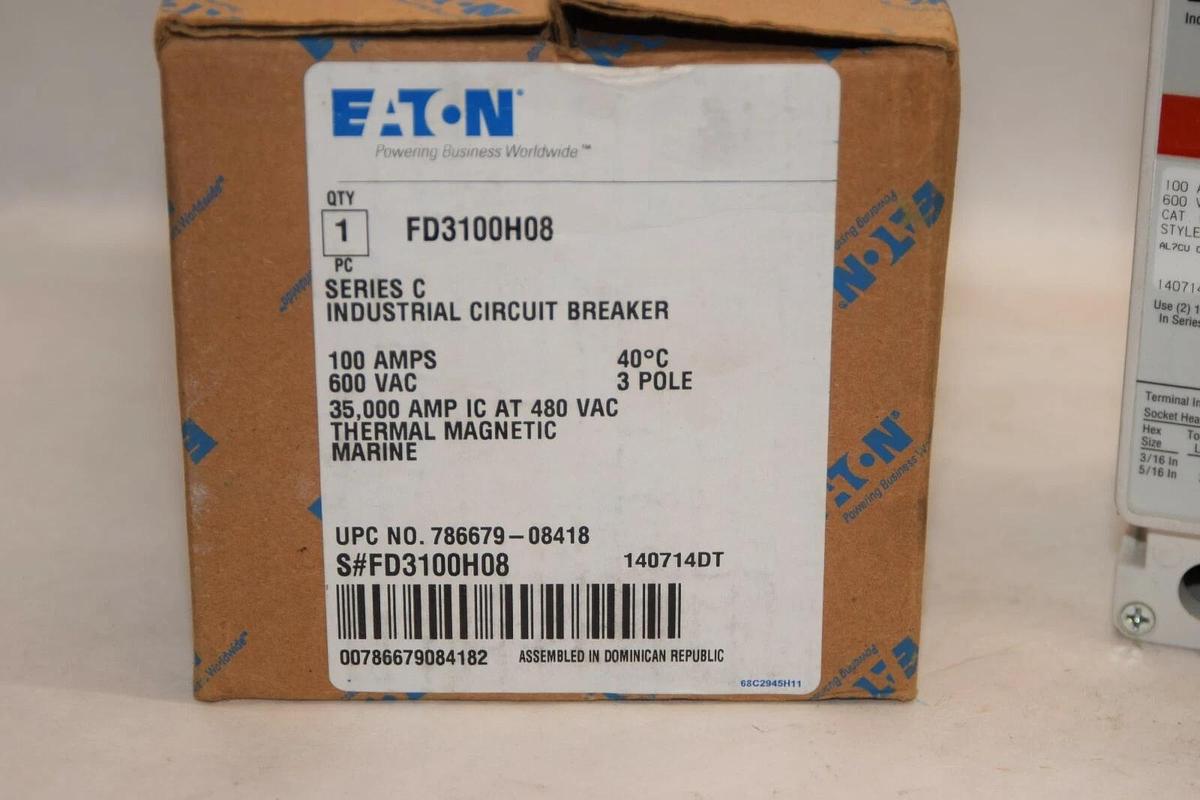 (NEW) EATON / CUTLER HAMMER FD35K FD3100H08 100A 3 Pole 600Vac Circuit Breaker