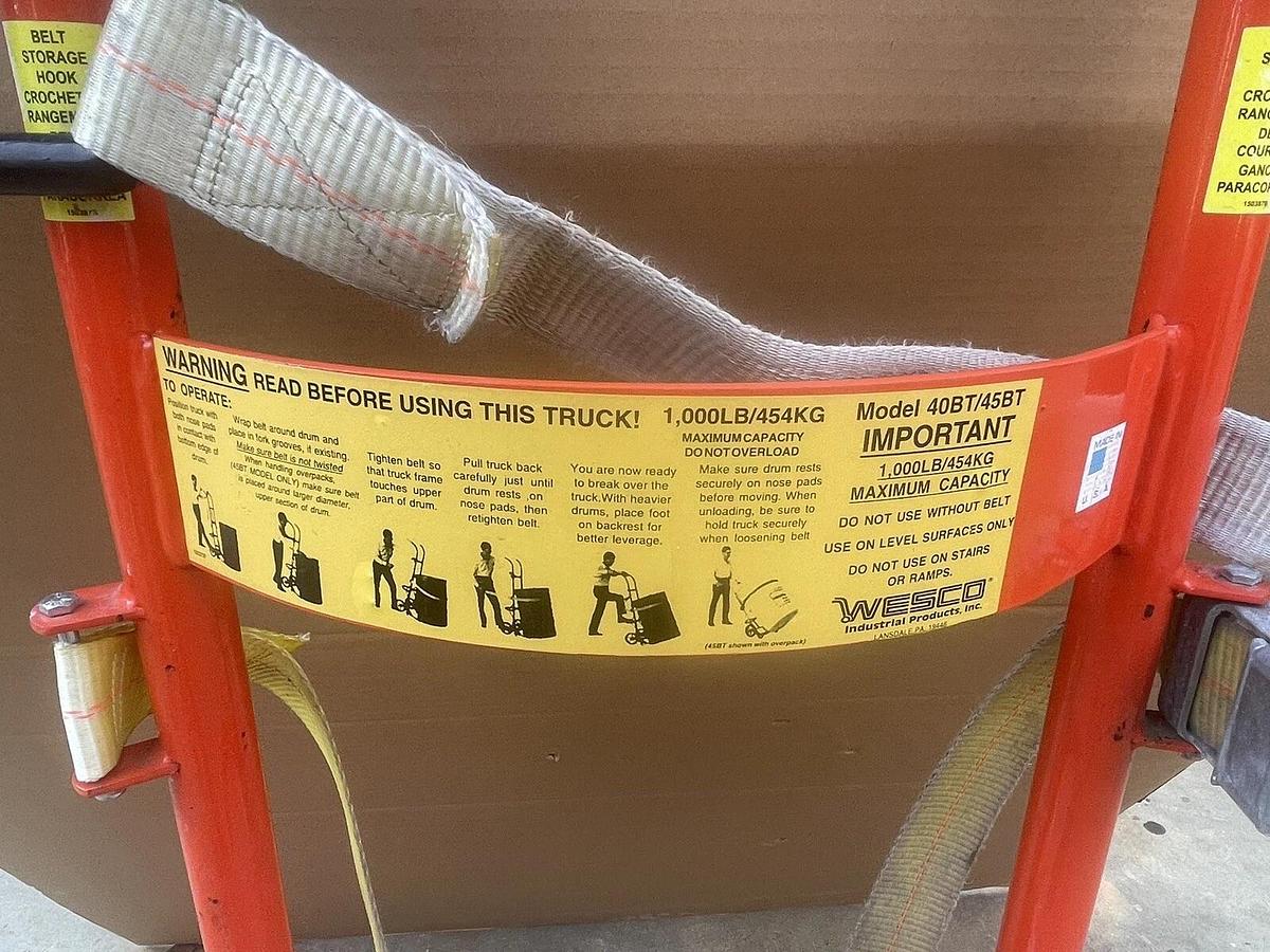 Used Wesco 40BT,45BT  1000 Lb Drum Hand Truck 30/55 Gallon plastic, fiber drum H-3012