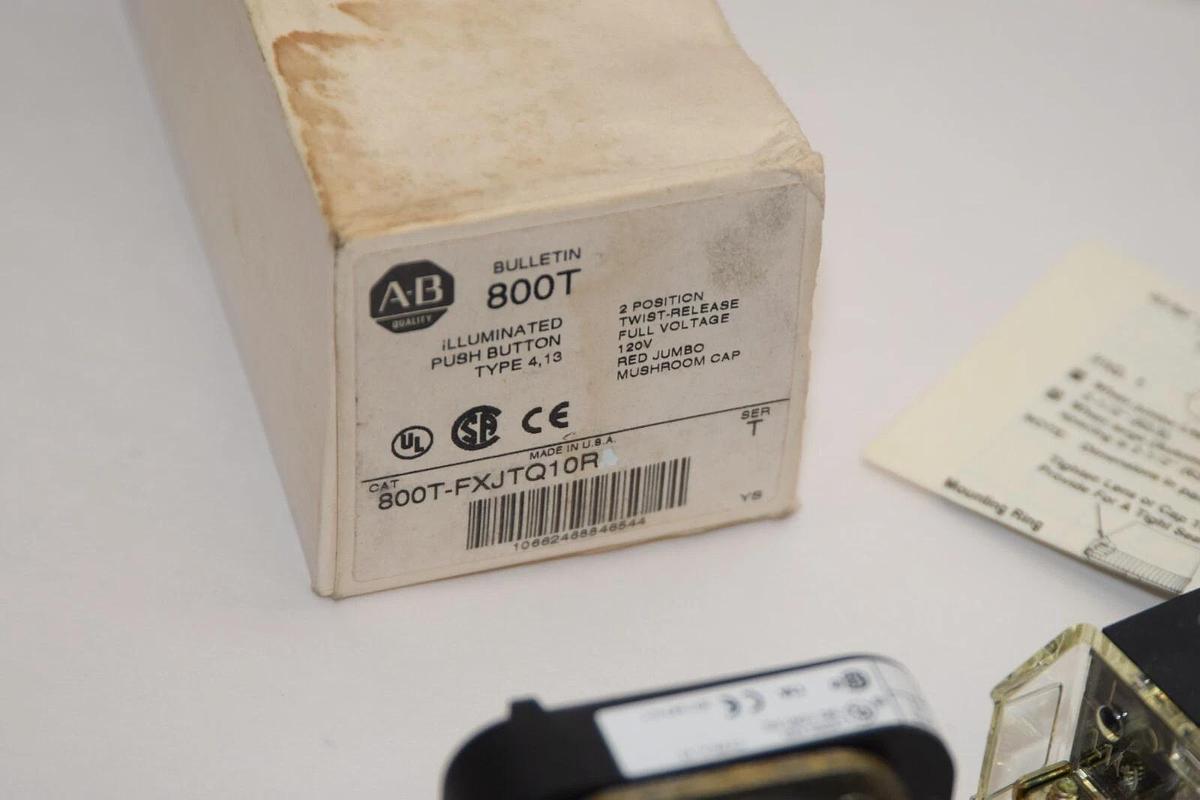 (NEW) ALLEN BRADLEY 800T-FXJTQ10R Series T 2 Pos 120V Red Mushroom Push Button