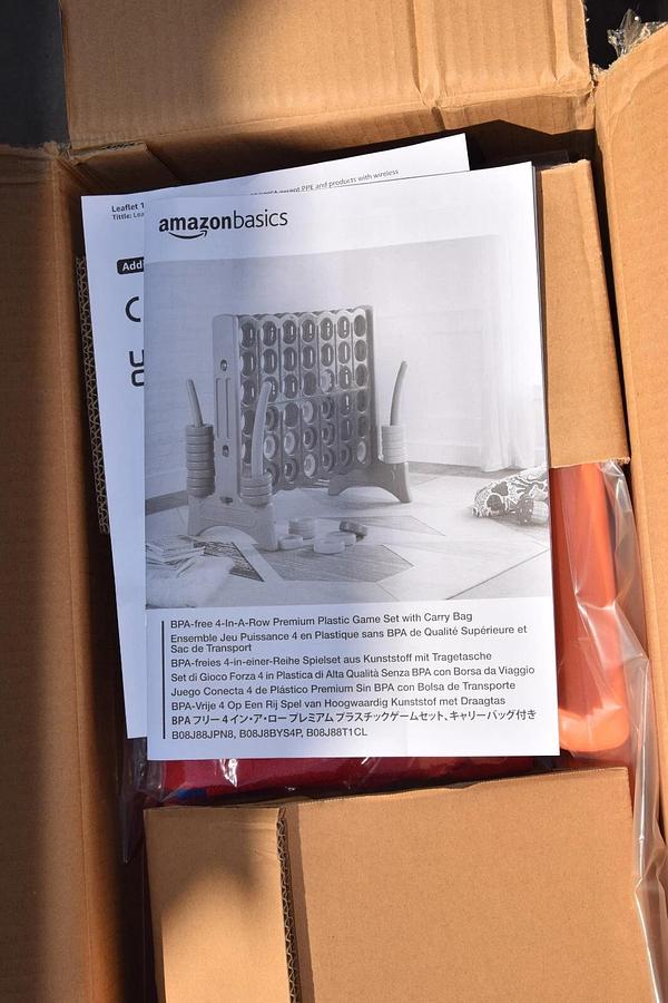 Used (NEW) AMAZON BASICS Giant 4-In-A-Row Plastic Game Set With Carry Bag