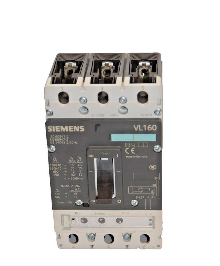 Used Siemens Vl160 Circuit Breaker 63amp 3VL2716-1AA36-0AA0  3VL9206-6SB30 63 A amp