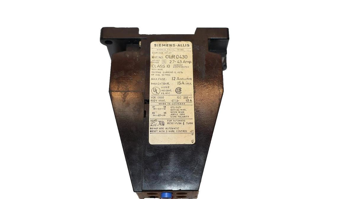 Used Siemens - Allis OLR 0430 , OLR0430 2.7-4.3A Amp Overload Relay