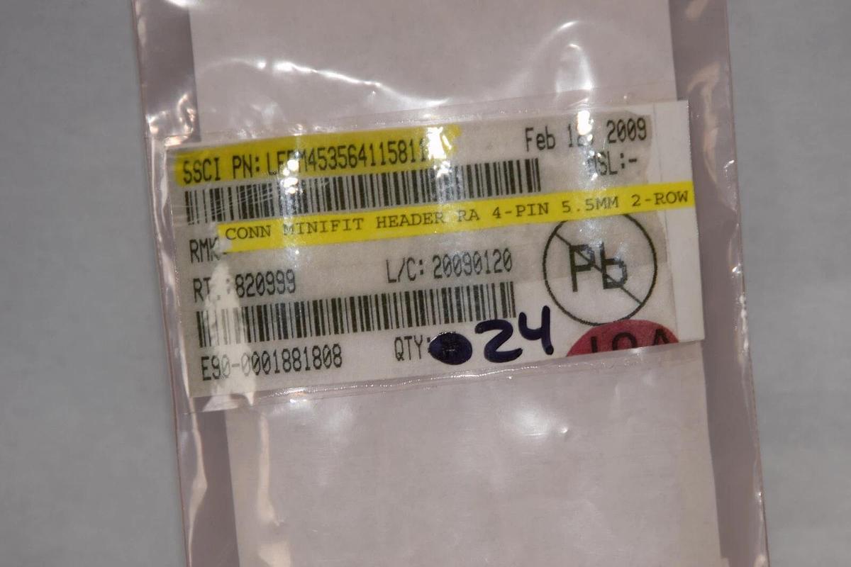 (NEW - 24) E90-0001881808 Conn Connector Minifit Header RA 4-PIN 5.5mm 2 Row