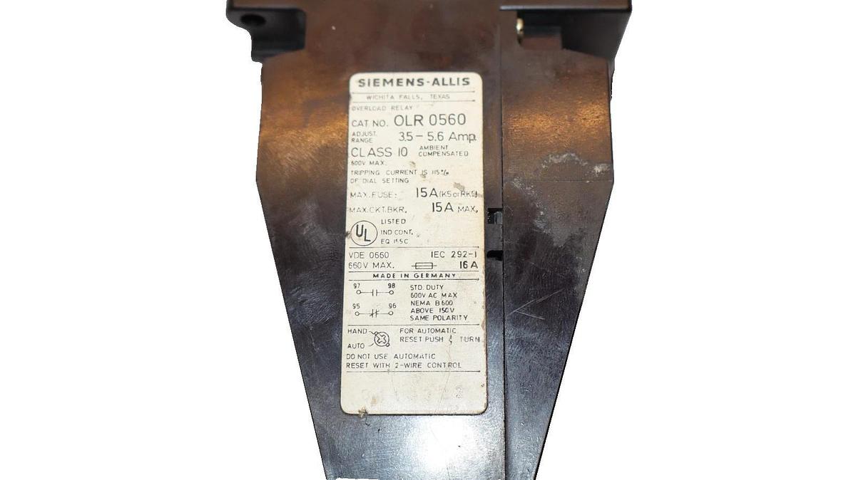 Used Siemens - Allis OLR 0560 , OLR0560 3.5-5.6A Amp Overload Relay