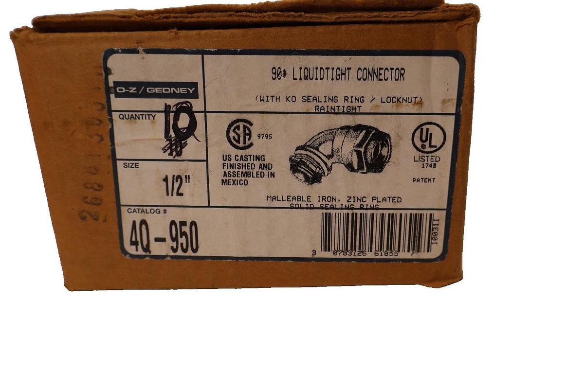 O-Z / Gedney 4Q-950 1/2" 90° Liquidtight Connector (New - Box of 10)