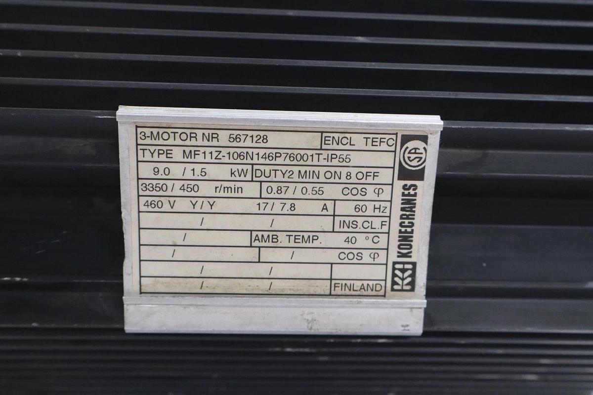 Refurbished KoneCranes 3-Motor Hoist Motor NR 567128 MF11Z-106N146P76001T-IP55 460v REFURB