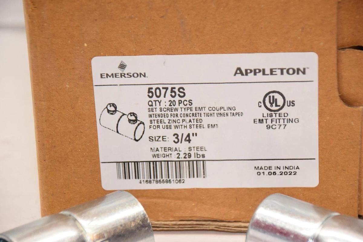 (NEW - Box of 20) APPLETON 5075S 3/4" EMT Coupling