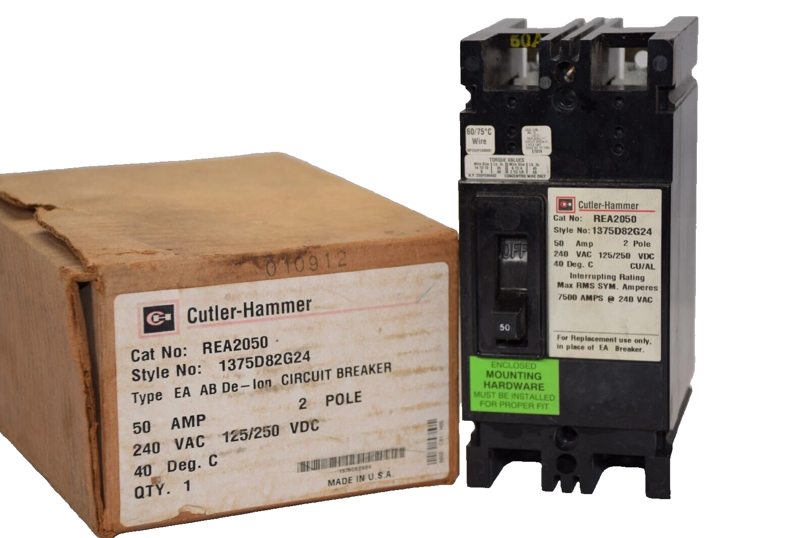 (NEW) CUTLER HAMMER REA2050 50A 2 Pole 240Vac Circuit Breaker