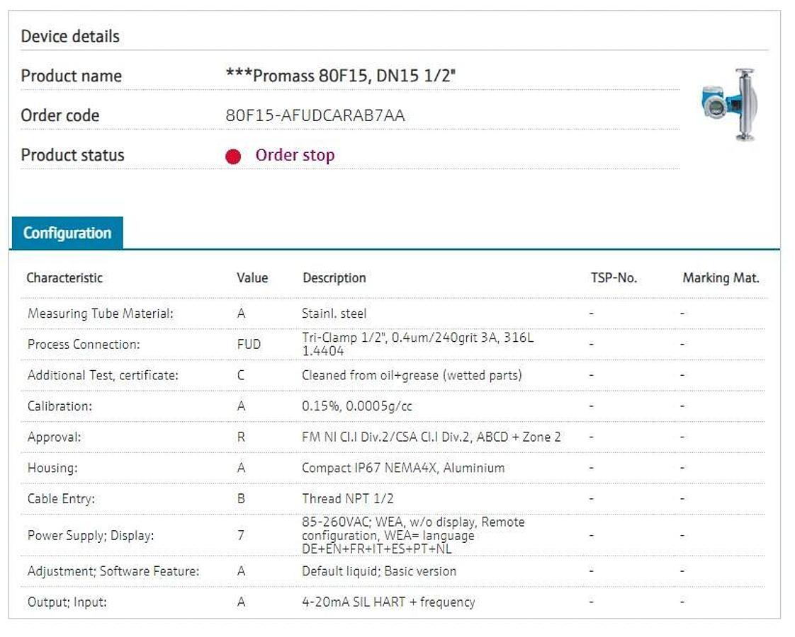 ENDRESS + HAUSER Promass 80F Mass Flowmeter 80F15 80F15-AFUDCARAB7AA 1/2"  NEW