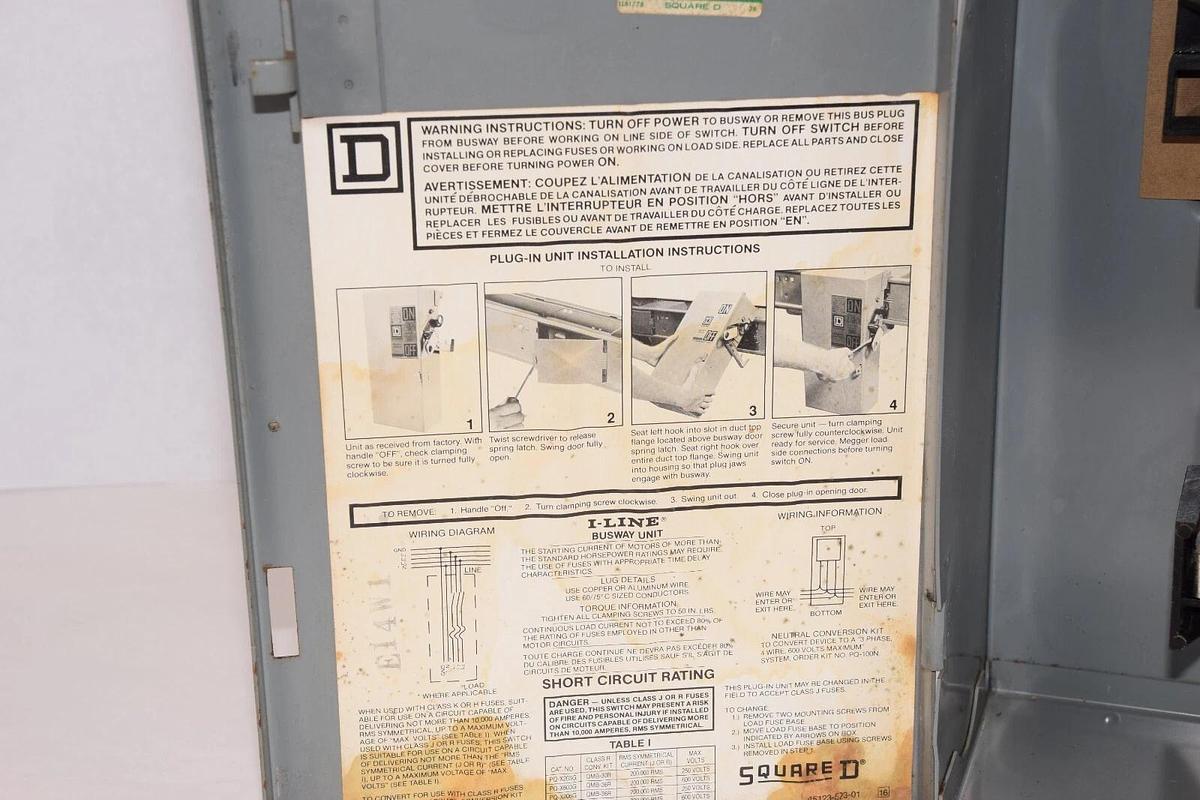 Used SQUARE D PQ3606G PQ-3606 Ser 4 60A 60 Amp 3PH 3W 600V I-Line Busway Unit Switch