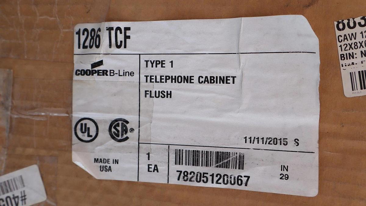Eaton Cooper B-Line Telephone Cabinet Flush Type 1 1286TCF 1286 TCF 12x8x6 (NOS)