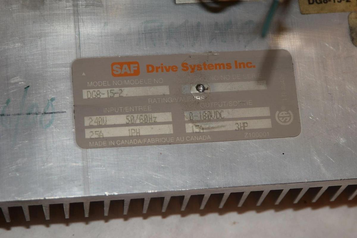 Used SAF DRIVE SYSTEMS INC DG8-15-2 181-7066 240V 50/60Hz 25A 1Ph 0-180Vdc DC Drive