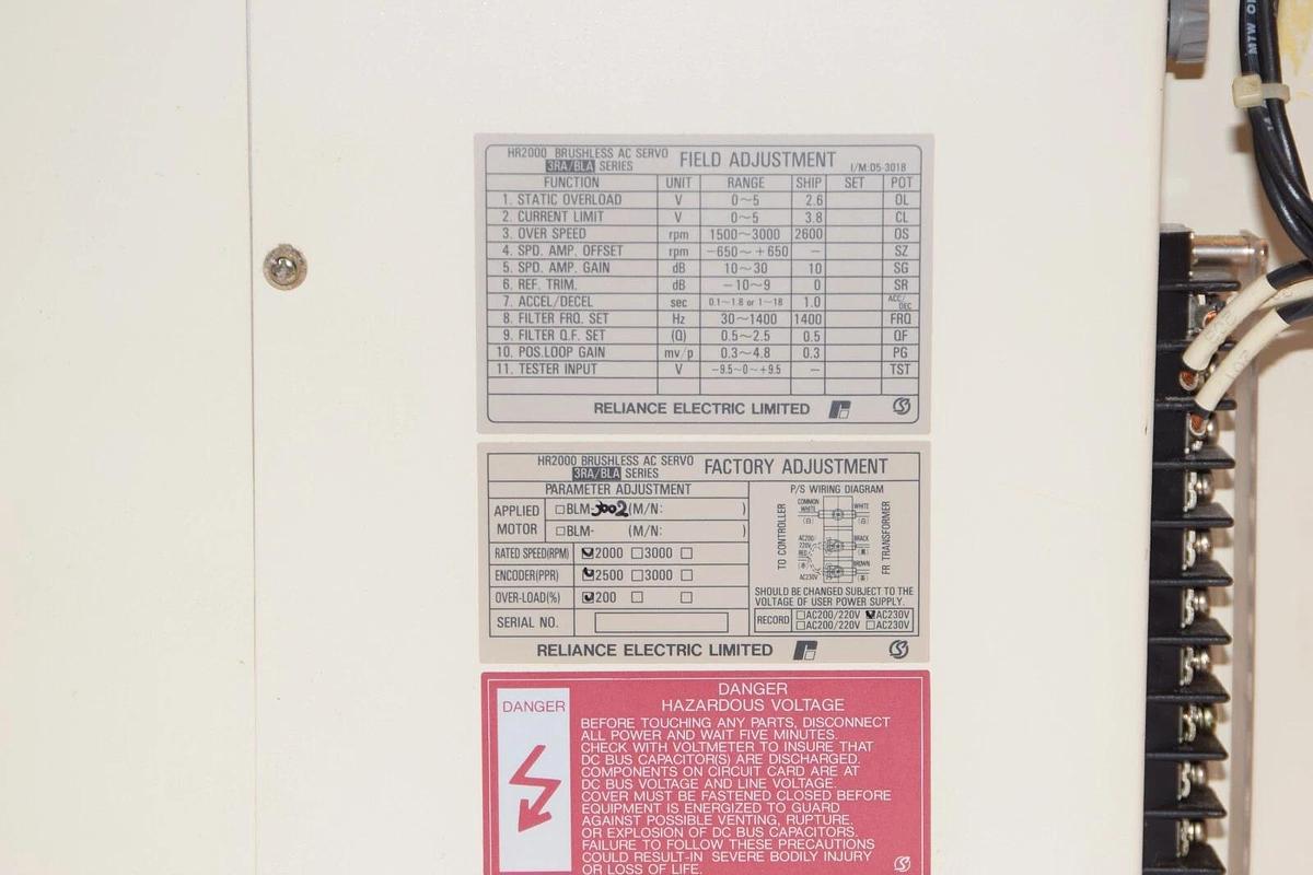 Used RELIANCE ELECTRIC HR2000/BLA-16 3Ph 50/60Hz 200/220Vac Brushless AC Servo Drive