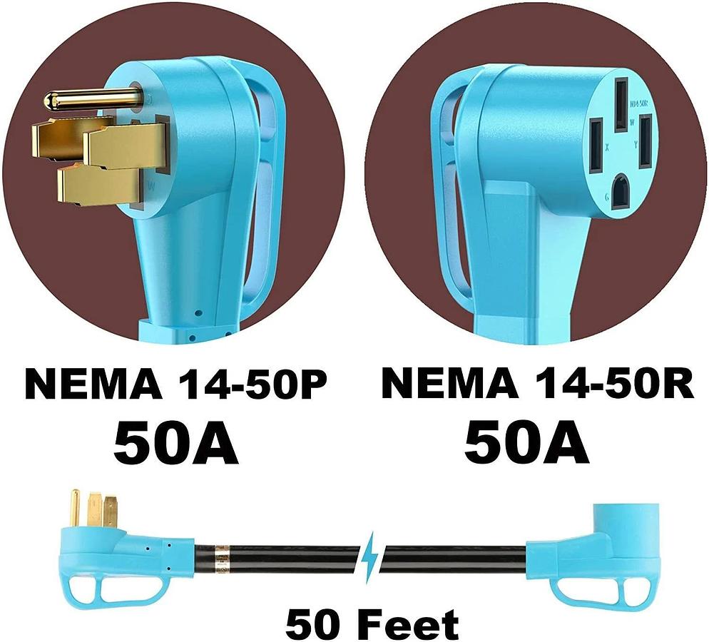 Used (New) CircleCord UL Listed 50 Amp 50 Feet RV EV Extension Cord, 50 ft, Blue 50