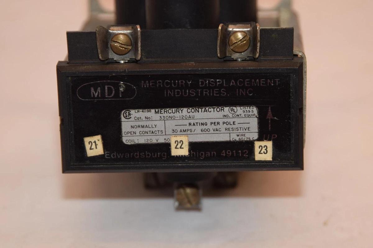 Used MERCURY DISPLACEMENT INDUSTRIES INC 330N0-120AU 30Amp 600Vac Contactor 120V Coil