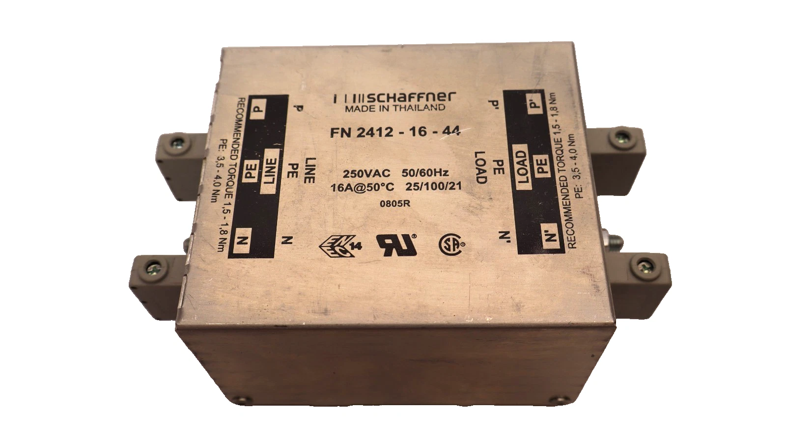 Used Schaffner FN 2412-16-44 , FN24121644 250Vac 50/60Hz Power Line Filter