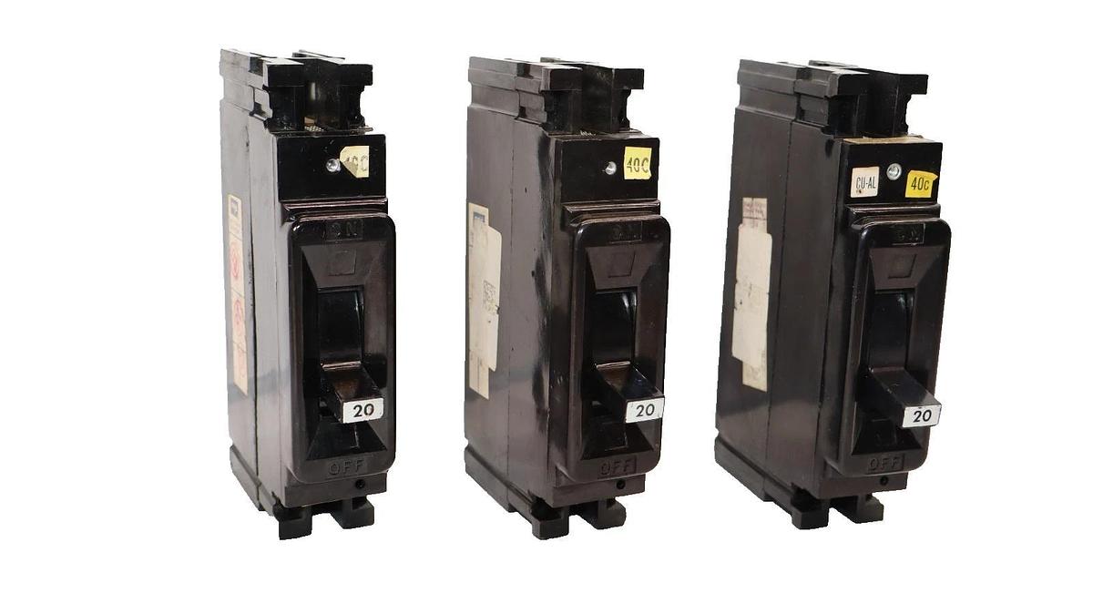 Used United Lab 20A Circuit Breaker 20 Amp 1 Pole NE 113020 NE113020 (Lot of 3)