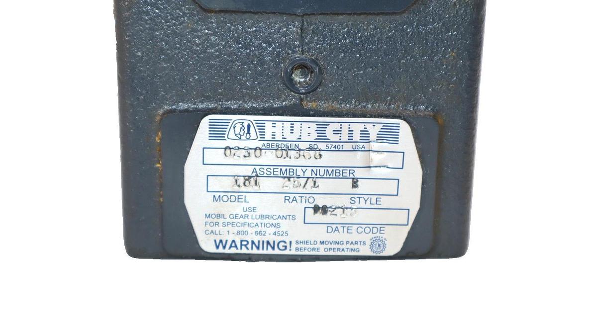 Used Hub City Gear Box Speed Reducer 0230-01368 023001368 Model 181 Style B 25:1 *NOS