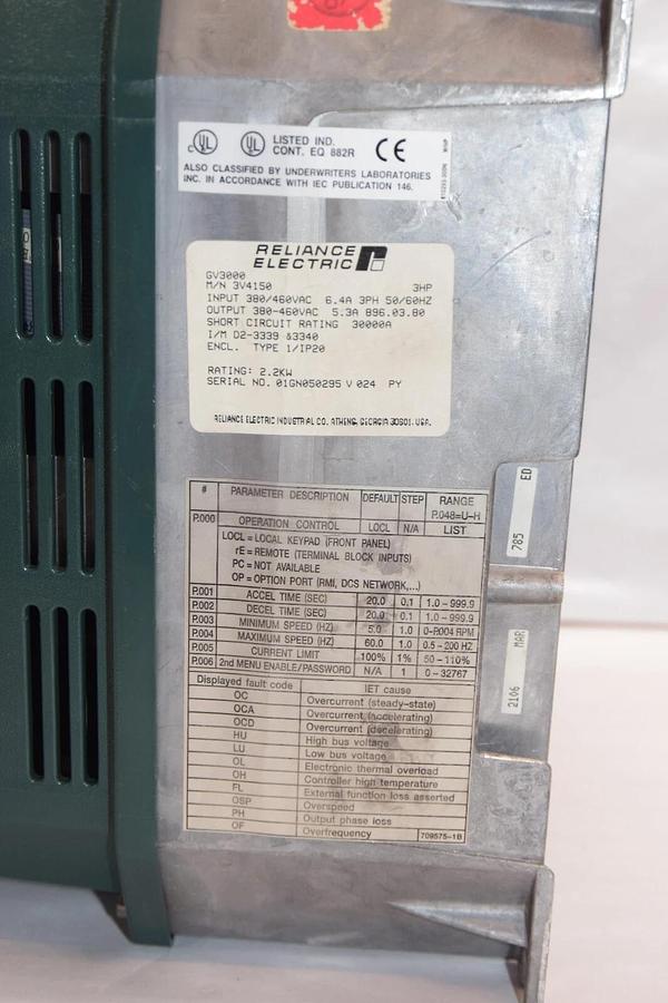 Used RELIANCE ELECTRIC AC Drive GV3000 3V4150 3hp 3 hp 380/460v 3ph 2.2kw 2.2 kw