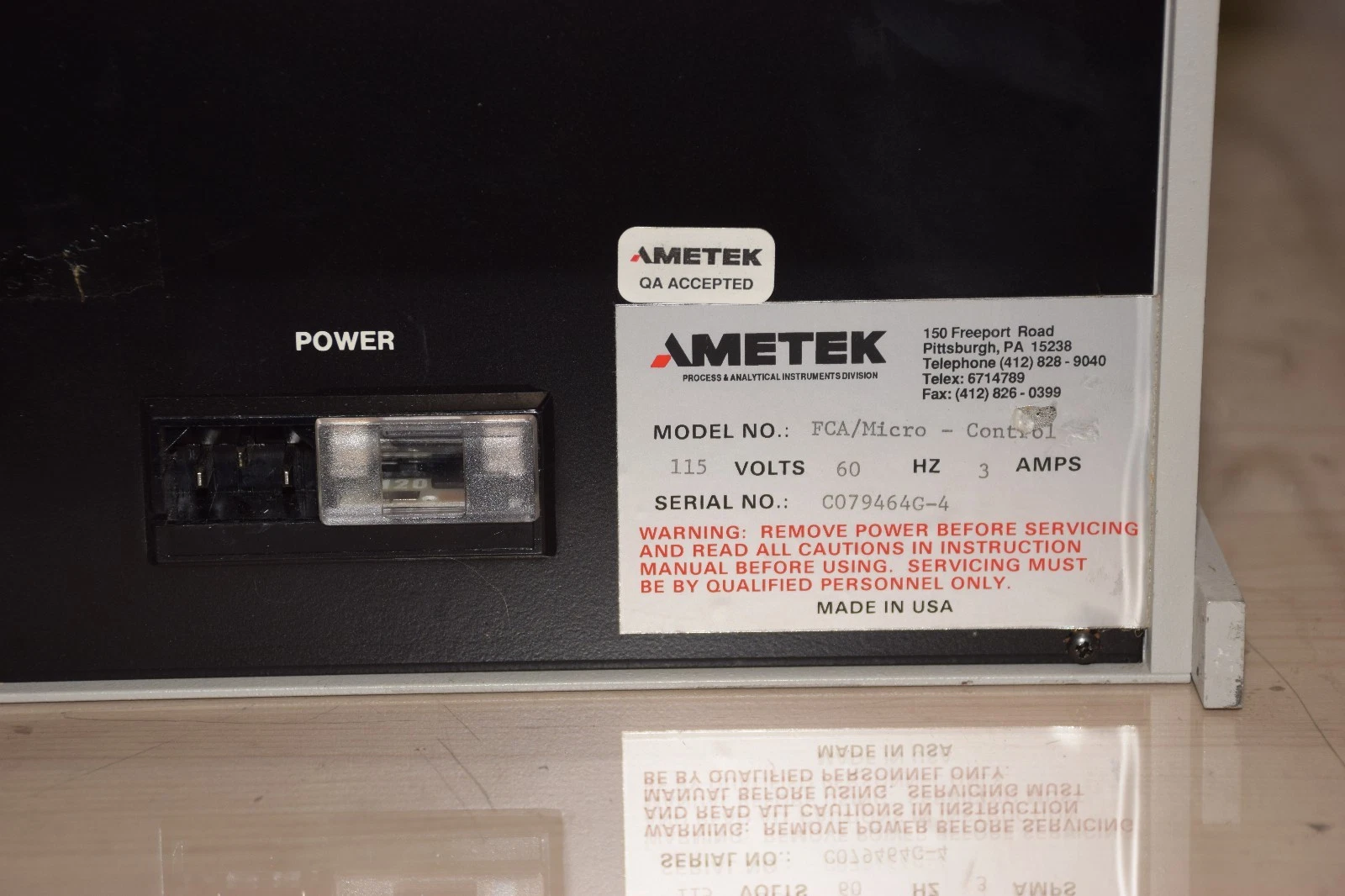 Used Ametek FCA/Micro - Control Thermox Flue Gas Monitor, FCA Micro