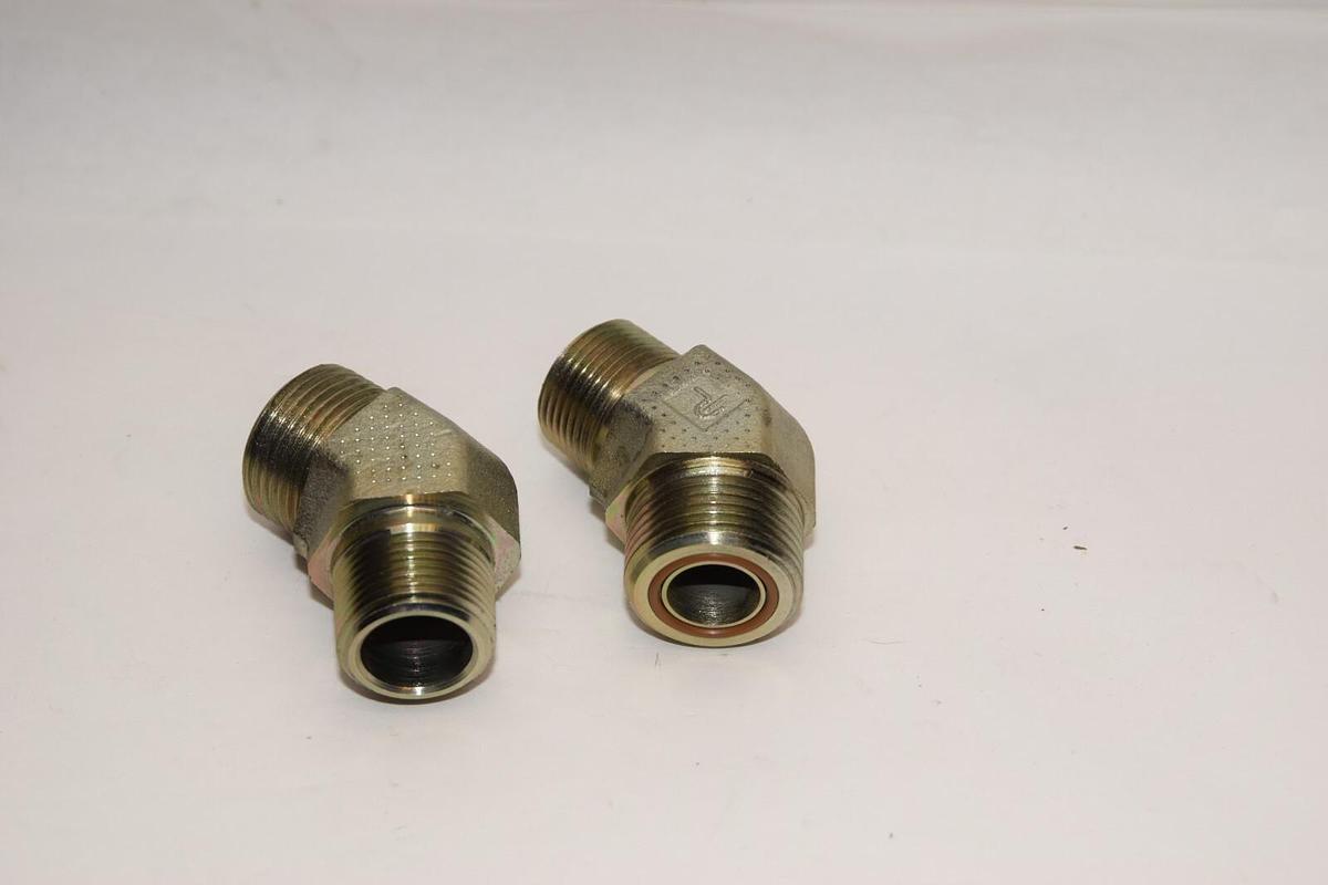 Used (2) NEW PARKER HYD FITTING ADAPTER 45 Deg O-ring face Seal Lok 3/4" npt - o ring