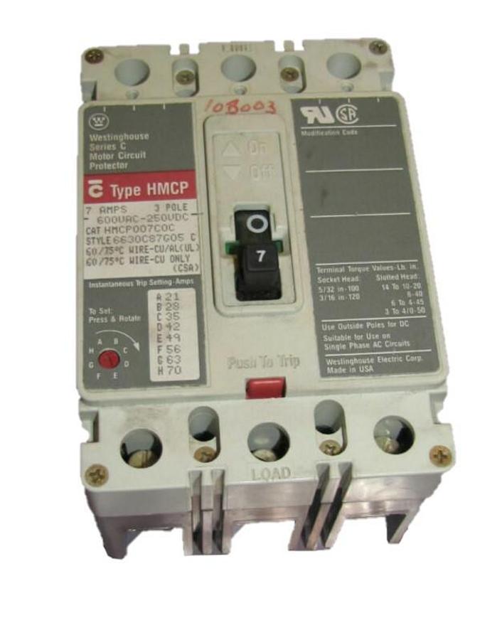 Used Westinghouse Circuit Breaker HMCP007C0C HMCP007COC 7 AMP 7A 7 A