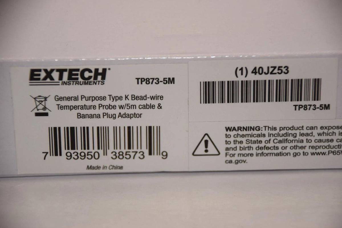 (NEW) EXTECH INSTRUMENTS TP873-5M Temp. Probe W/5m Cable & Banana Plug Adaptor