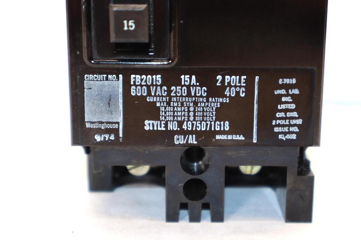 Westinghouse Circuit Breaker EB2015 15A 15 Amp 2P 2 pole (New - Chipped*)