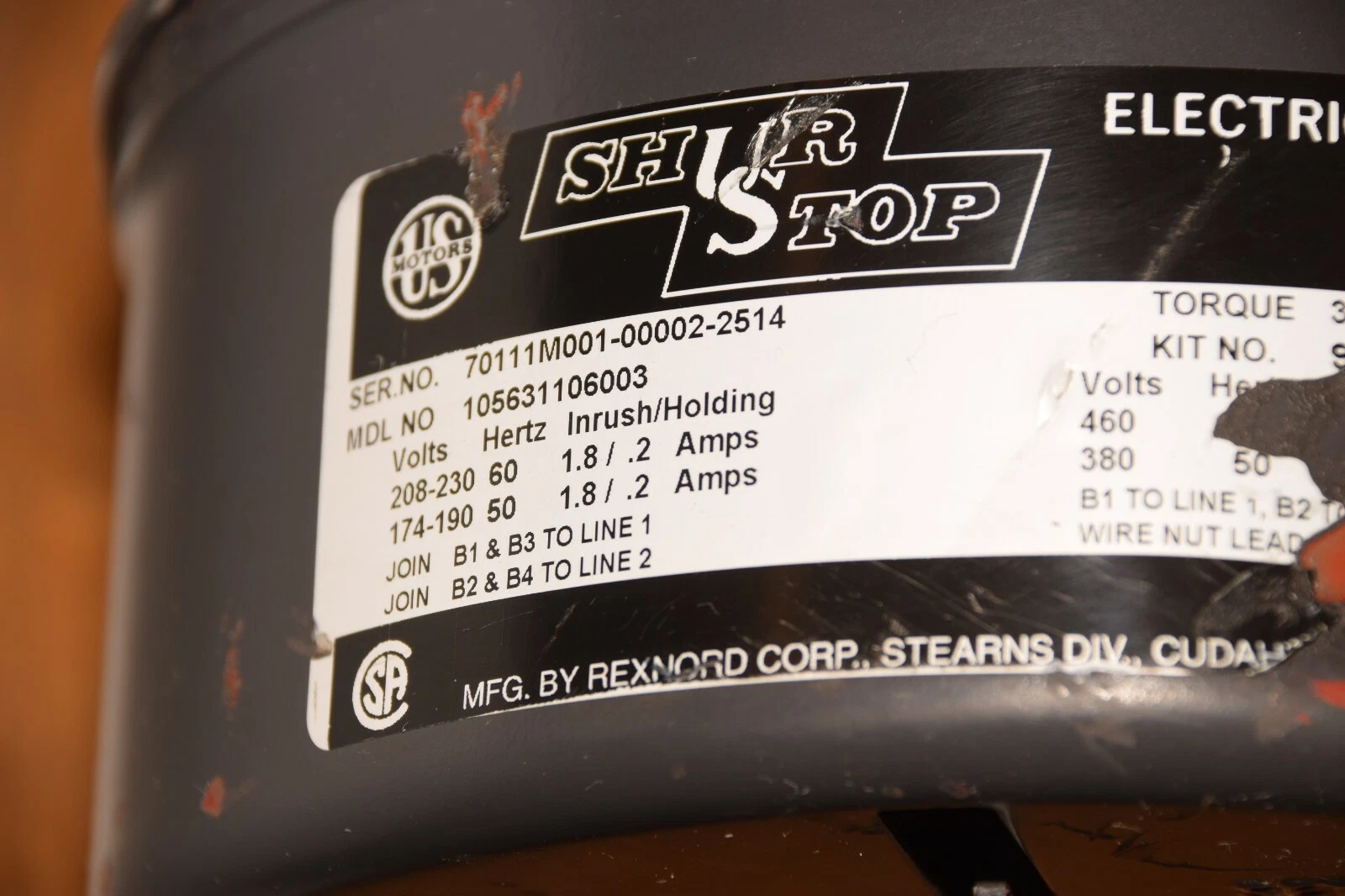 U.S. Motors U1P2DFC 1hp 208-230/460 1800 RPM Shur Stop Brake 105631106003 (New)