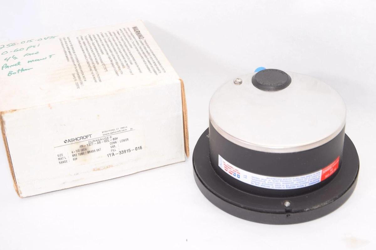 (NEW) ASHCROFT 45-1377-AS-02L-60# 4.5" Face 0-60psi Pressure Gauge