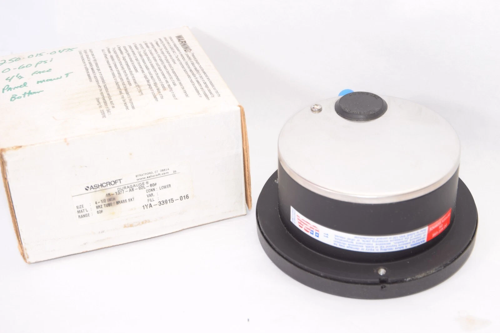 (NEW) ASHCROFT 45-1377-AS-02L-60# 4.5" Face 0-60psi Pressure Gauge