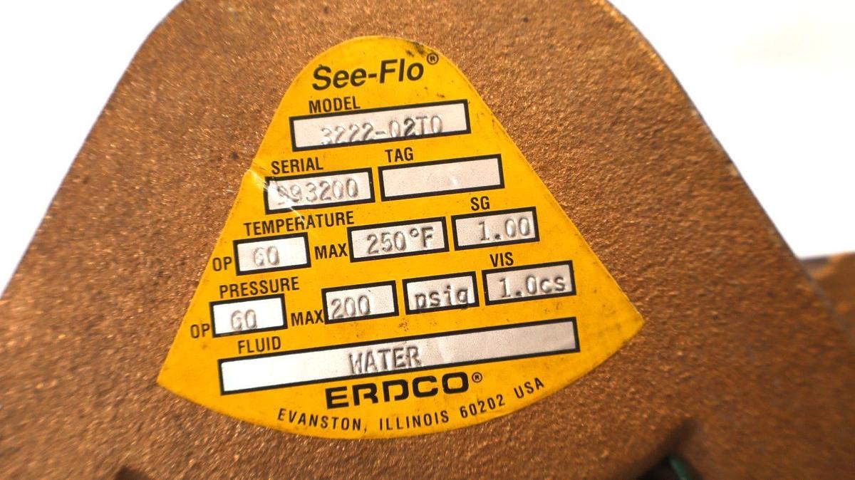 See-Flo ERDCO 200psig Water Flow Meter Brass 3222-02T0 322202T0 (New)