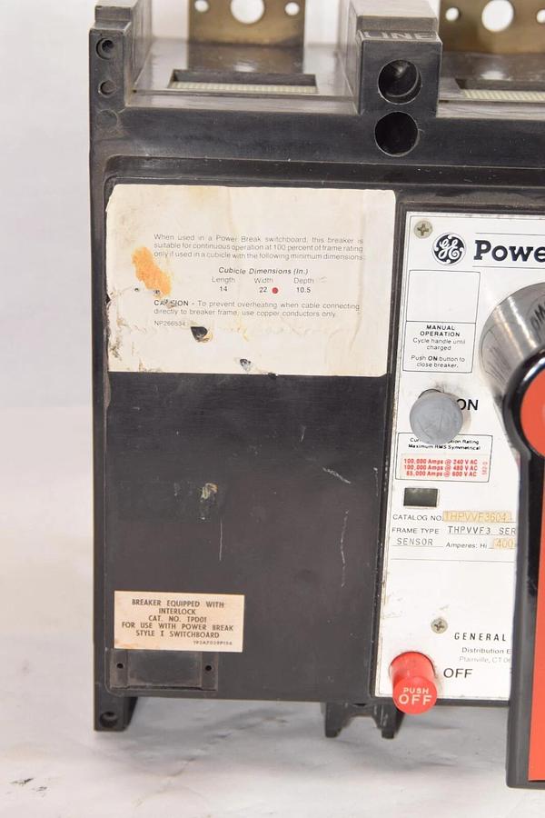 Used GE GENERAL ELECTRIC THPVVF3604 400A Amp TP9VT20 PowerBreak Circuit Breaker