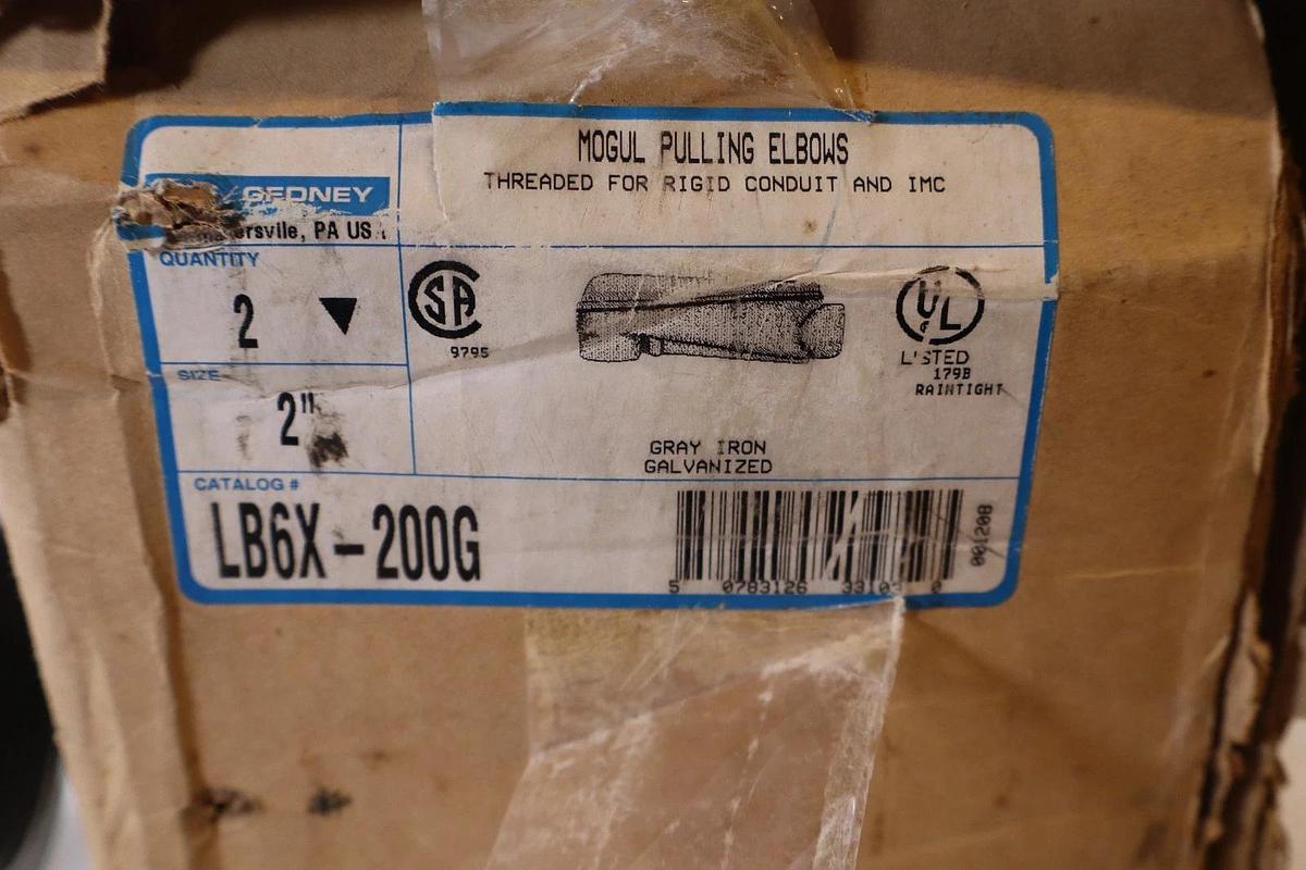 O-Z Gedney LB6X-200G 2" Conduit Mogul Pulling Elbow Gray Iron Galv (New - Box 2)