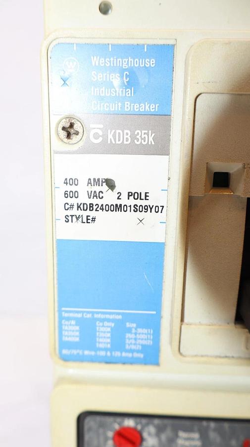 Used Westinghouse Ser C Circuit Breaker KDB35k 400a 400 Amp 2p KDB2400M01S09Y07