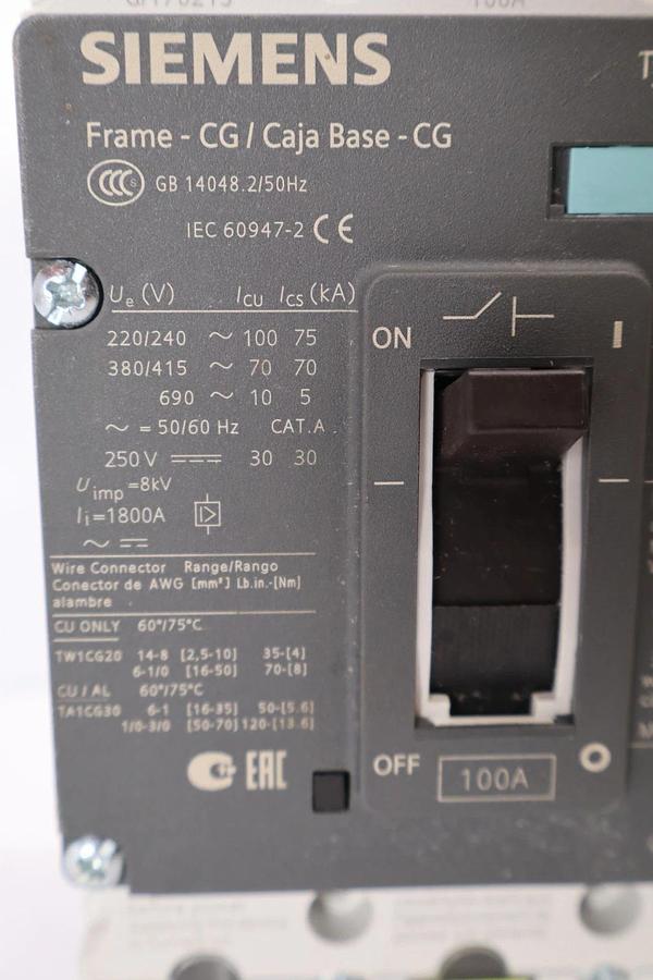 Used Siemens HCGA 100a Breaker HCS3S100 3VL1110-2KE30-0AA0 3VL11102KE300AA0 100 Amp