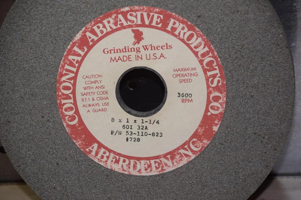 Colonial Abrasive 53-110-823, 60I 32A Grey Grinding Wheel 8" x 1" x 1-1/4" NOS