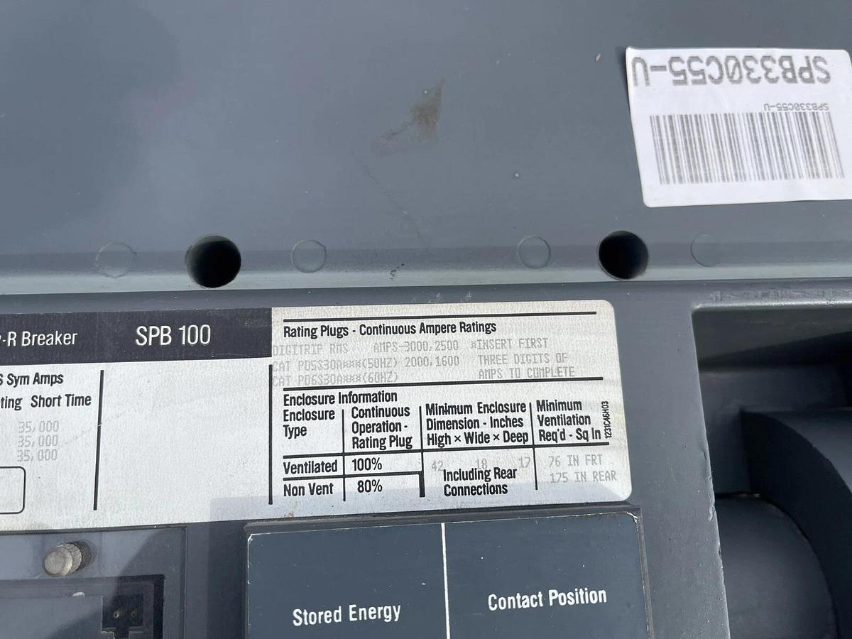 Westinghouse SPB100 3000A 3p 600V Pow-R-Way Breaker T51BLI, SPBR330F51, 3000 Amp