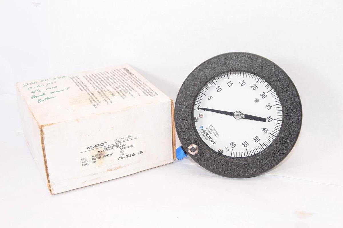 (NEW) ASHCROFT 45-1377-AS-02L-60# 4.5" Face 0-60psi Pressure Gauge