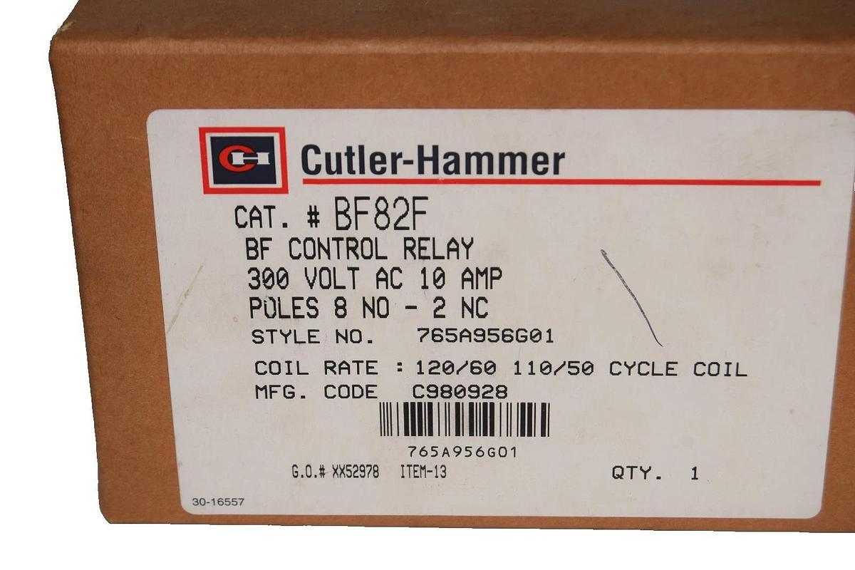 Cutler Hammer BF Control Relay BF82F 300V 10A 8NO 2NC 10 Amp 110/120v coil (NIB)