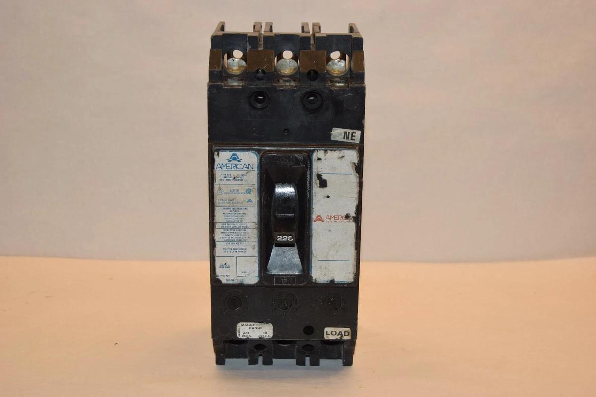 Used AMERICAN Type NFJ MG-8704 225A 480Vac 3 Pole Circuit Breaker