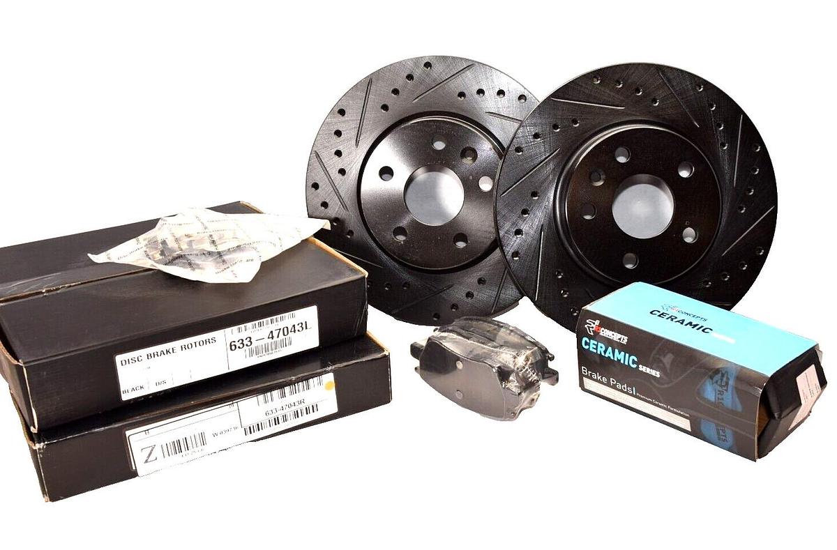 R1 CONCEPTS B09FP2NKDM Disc Front Brake Rotors Black w/ Ceramic Pads (NEW)