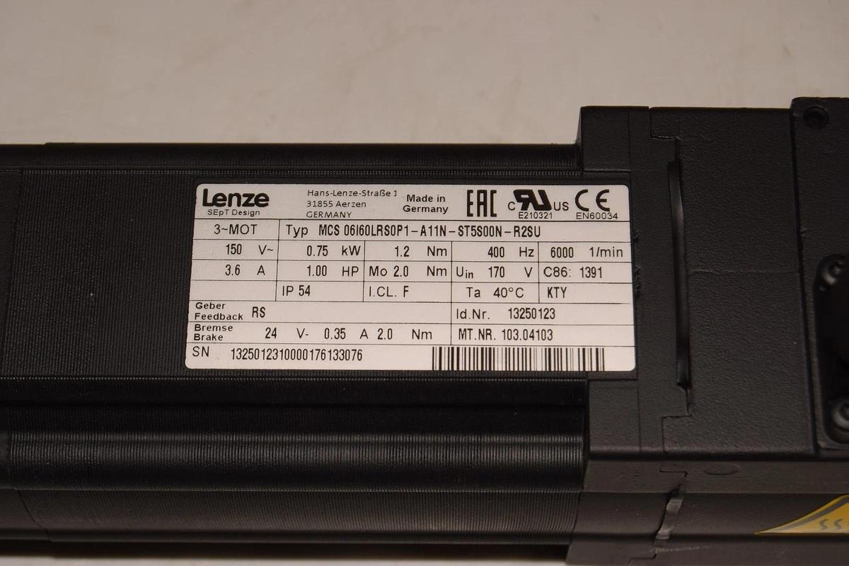 Lenze Servo Motor 1HP MCS 06I60LRS0P1-A11N-ST5S00N-R2SU (New)