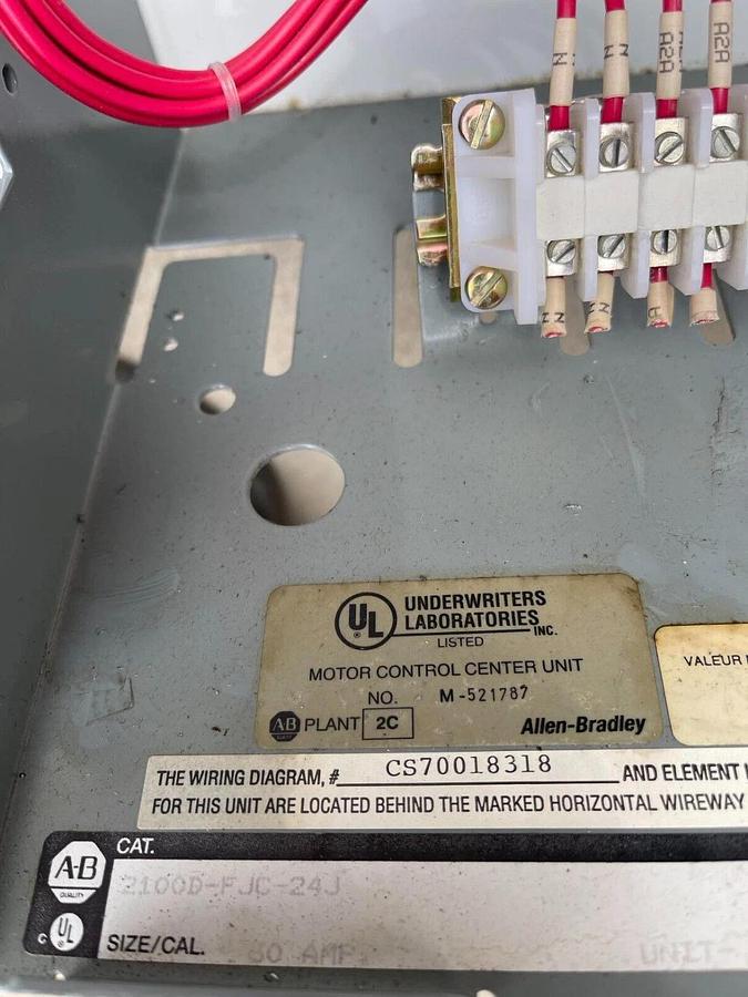 Used ALLEN BRADLEY Motor Control Center MCC Unit 2100D-FJC-24J M-521787 2100