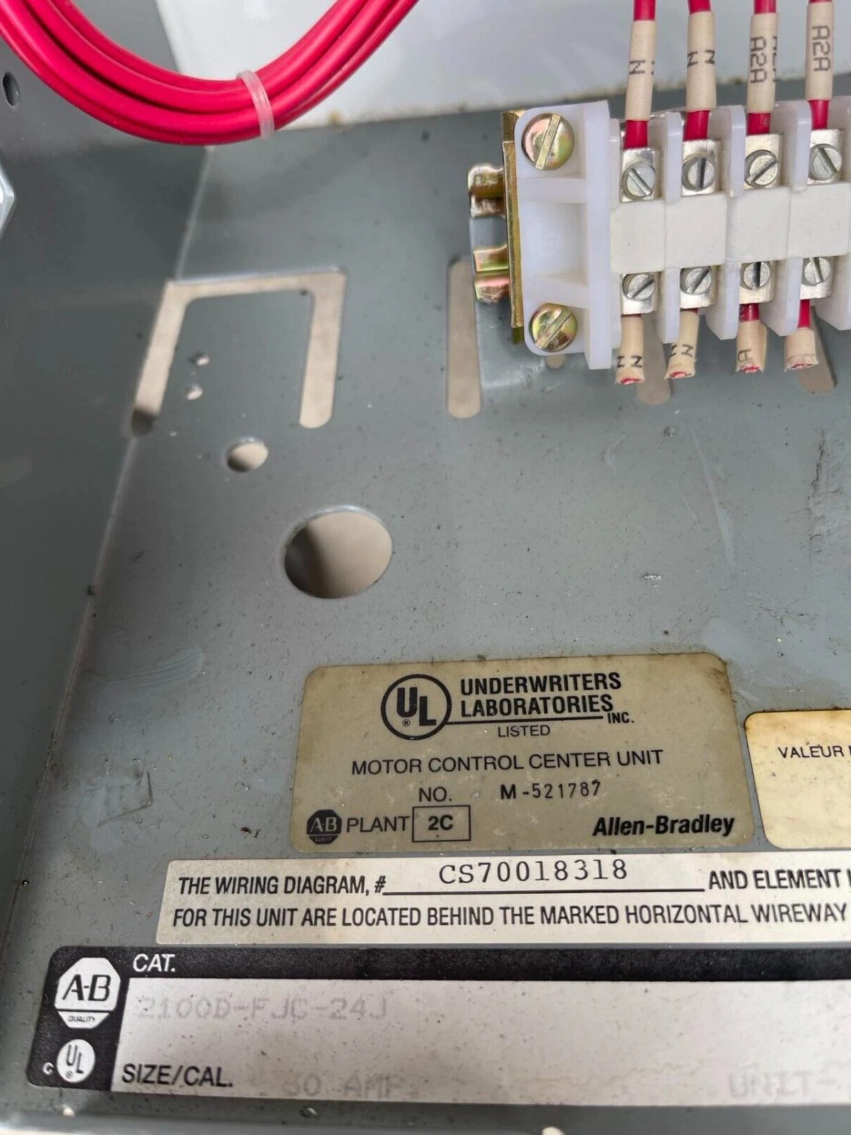 Used ALLEN BRADLEY Motor Control Center MCC Unit 2100D-FJC-24J M-521787 2100