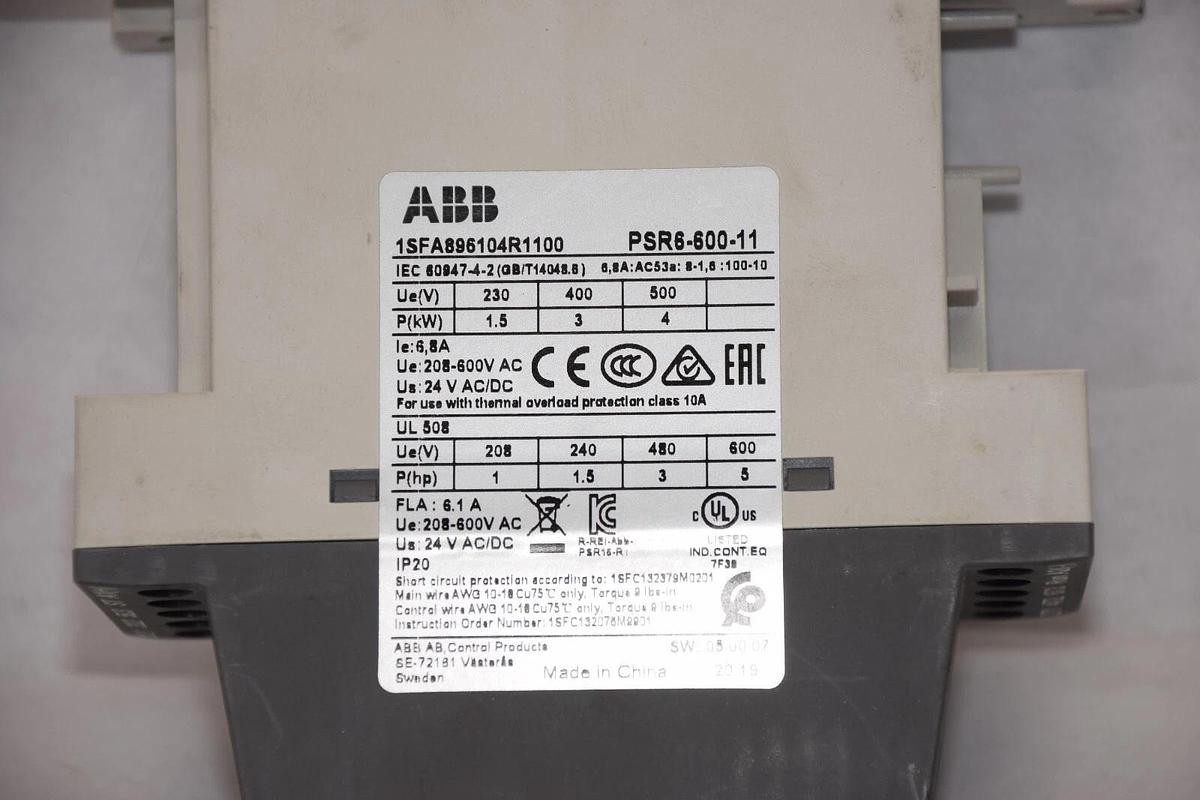 Used ABB PSR6-600-11 , PSR660011 , 1SFA896104R1100 24V Soft Starter