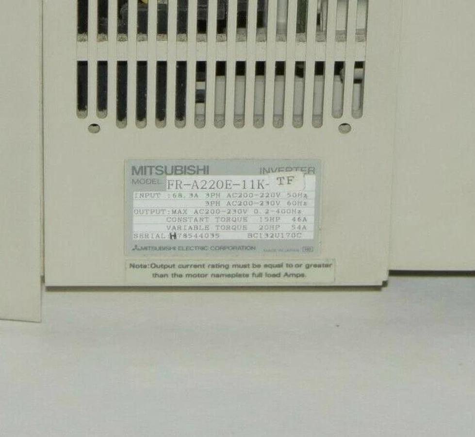 Used Mitsubishi Freqrol A200 Inverter Drive Model FR-A220E-11k-TF  15Hp ac drive
