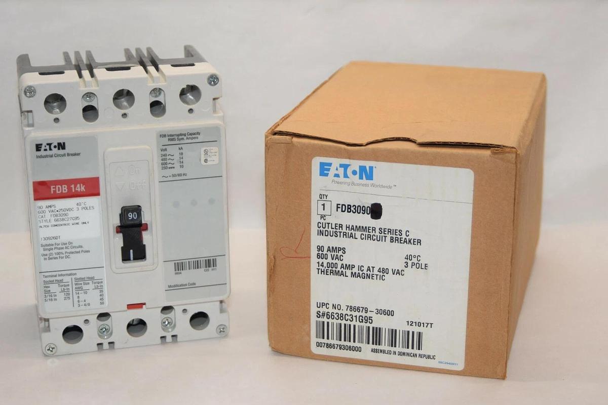 (NEW) EATON CUTLER HAMMER FDB3090 90A 90 Amp 90 A 3P 600Vac Circuit Breaker