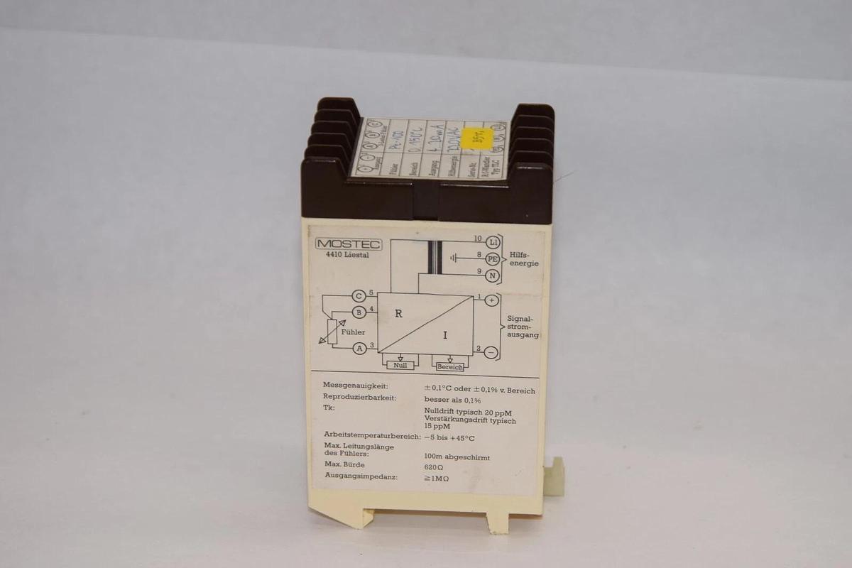 Used MOSTEC PT-100 0-150°C 4-20mA 220Vac Relay